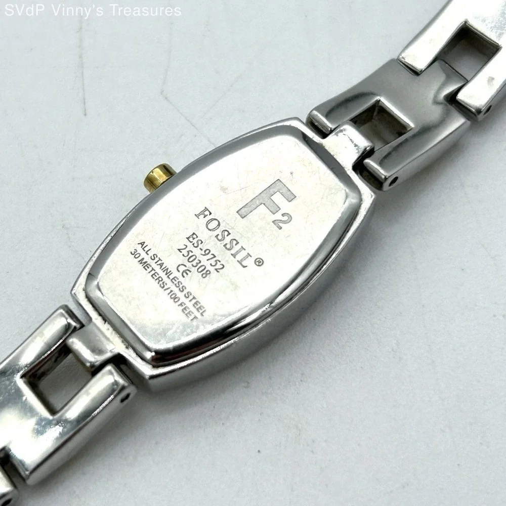 Vintage Y2K Fossil Women's f2 ES-9752 Two-Tone Tonneau Bracelet Watch Working